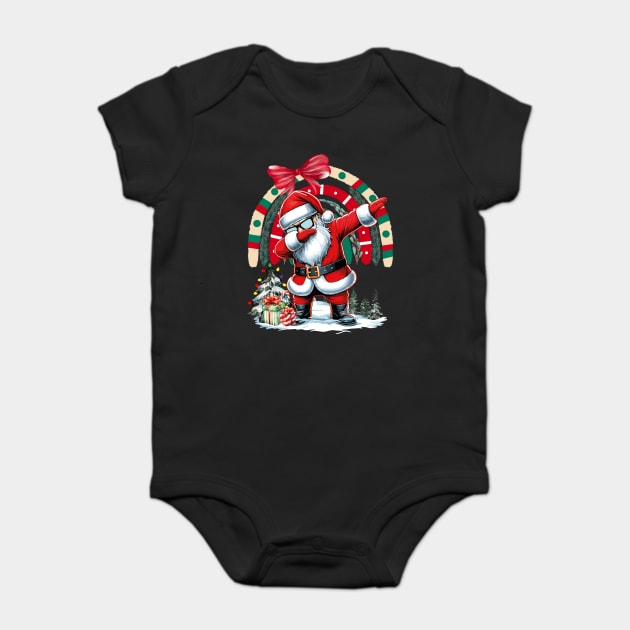 Dabbing Santa Claus Christmas Tree Lights Fun Rainbow xmas Baby Bodysuit by JessArty